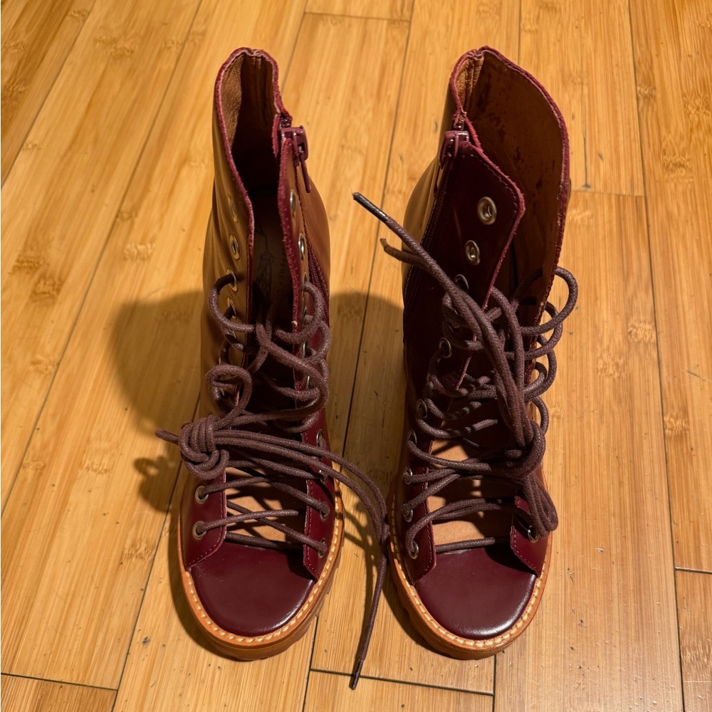 Free People x Jeffrey Campbell Palermo Wine Heel Lace-Booties Size 7 - Picture 5 of 16